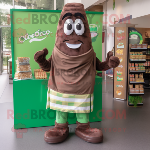 Green Chocolate Bar mascot costume character dressed with a Polo Tee and Shawls