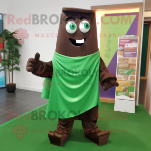 Green Chocolate Bar mascot costume character dressed with a Polo Tee and Shawls