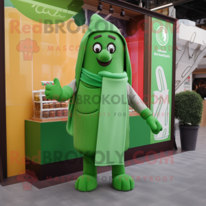 Green Chocolate Bar mascot costume character dressed with a Polo Tee and Shawls