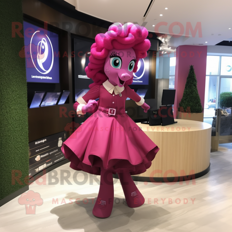 Magenta Horseshoe mascot costume character dressed with a A-Line Skirt and Hairpins Magenta Horseshoe mascot costume character dressed with a A-Line Skirt and Hairpins