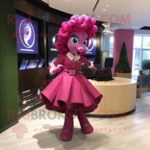 Magenta Horseshoe mascot costume character dressed with a A-Line Skirt and Hairpins