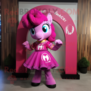 Magenta Horseshoe mascot costume character dressed with a A-Line Skirt and Hairpins