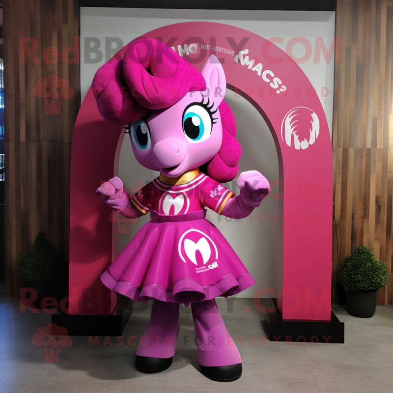 Magenta Horseshoe mascot costume character dressed with a A-Line Skirt and Hairpins Magenta Horseshoe mascot costume character dressed with a A-Line Skirt and Hairpins
