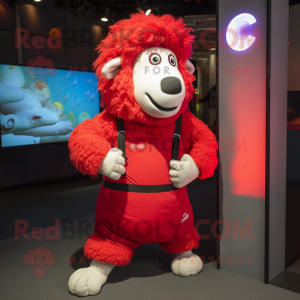 Red Sheep mascot costume character dressed with a Tank Top and Digital watches