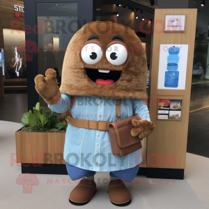 Brown Sushi mascot costume character dressed with a Chambray Shirt and Wallets