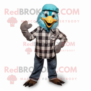 Teal Crow mascot costume character dressed with a Flannel Shirt and Pocket squares