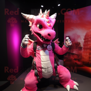 Pink Dragon mascot costume character dressed with a Moto Jacket and Bracelets
