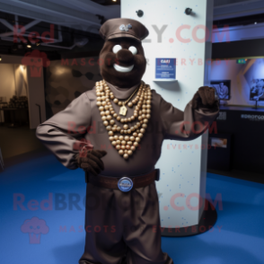 Navy Chocolate Bar mascot costume character dressed with a Jumpsuit and Necklaces