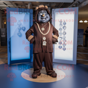 Navy Chocolate Bar mascot costume character dressed with a Jumpsuit and Necklaces