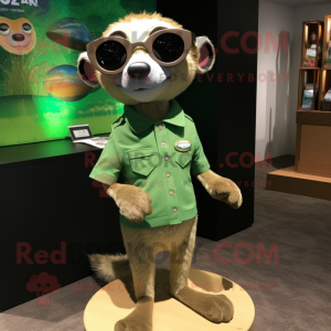 Green Meerkat mascot costume character dressed with a Shorts and Tie pins