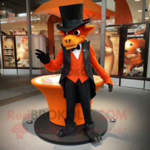 Orange Gargoyle mascot costume character dressed with a Tuxedo and Hat pins