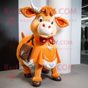 Orange Bull mascot costume character dressed with a A-Line Skirt and Coin purses