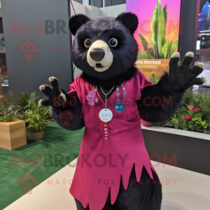 Magenta Spectacled Bear mascot costume character dressed with a Maxi Dress and Cufflinks