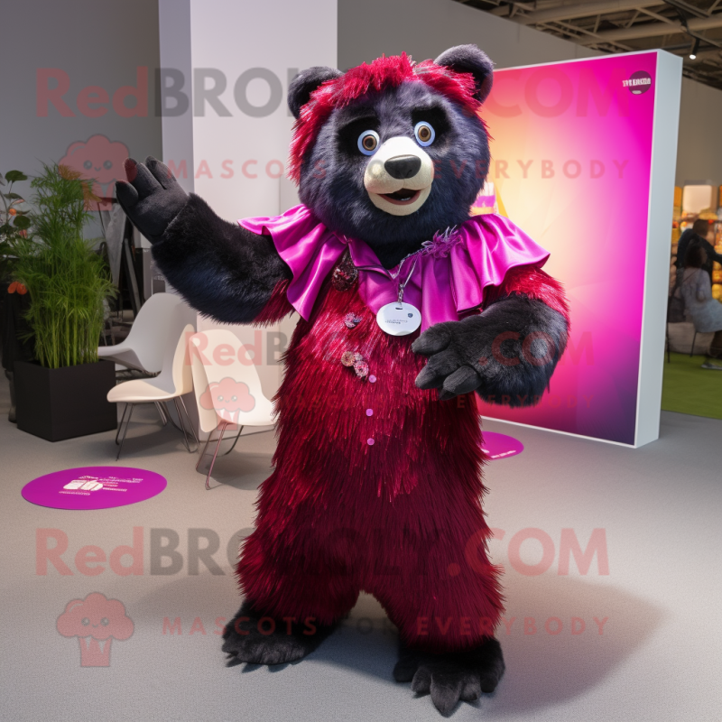 Magenta Spectacled Bear mascot costume character dressed with a Maxi Dress and Cufflinks