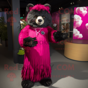 Magenta Spectacled Bear mascot costume character dressed with a Maxi Dress and Cufflinks