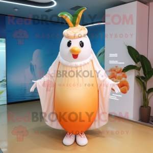 Peach Bottle Of Milk mascot costume character dressed with a Swimwear and Shawls