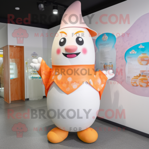 Peach Bottle Of Milk mascot costume character dressed with a Swimwear and Shawls