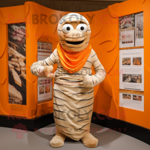 Orange Mummy mascot costume character dressed with a Vest and Watches
