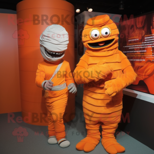 Orange Mummy mascot costume character dressed with a Vest and Watches