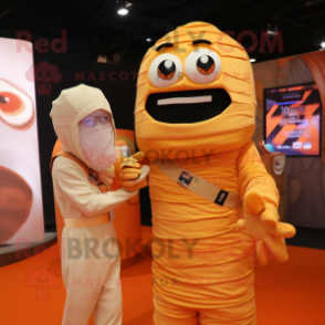 Orange Mummy mascot costume character dressed with a Vest and Watches