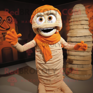 Orange Mummy mascot costume character dressed with a Vest and Watches