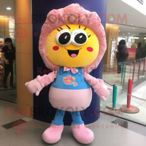 nan Donut mascot costume character dressed with a Bootcut Jeans and Hair clips