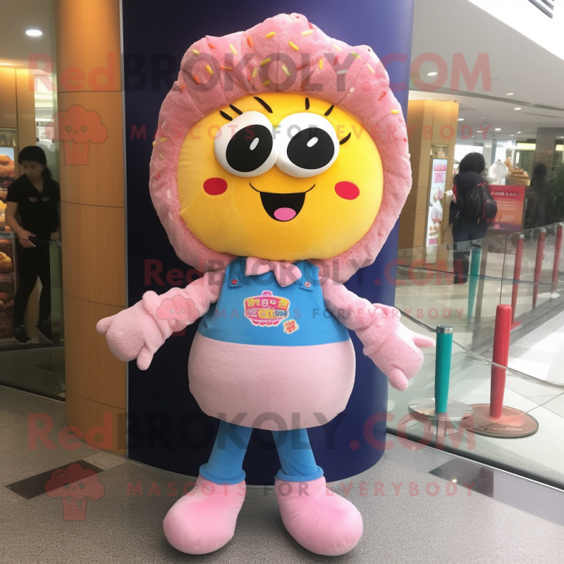 nan Donut mascot costume character dressed with a Bootcut Jeans and Hair clips nan Donut mascot costume character dressed with a Bootcut Jeans and Hair clips