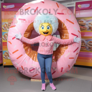 nan Donut mascot costume character dressed with a Bootcut Jeans and Hair clips