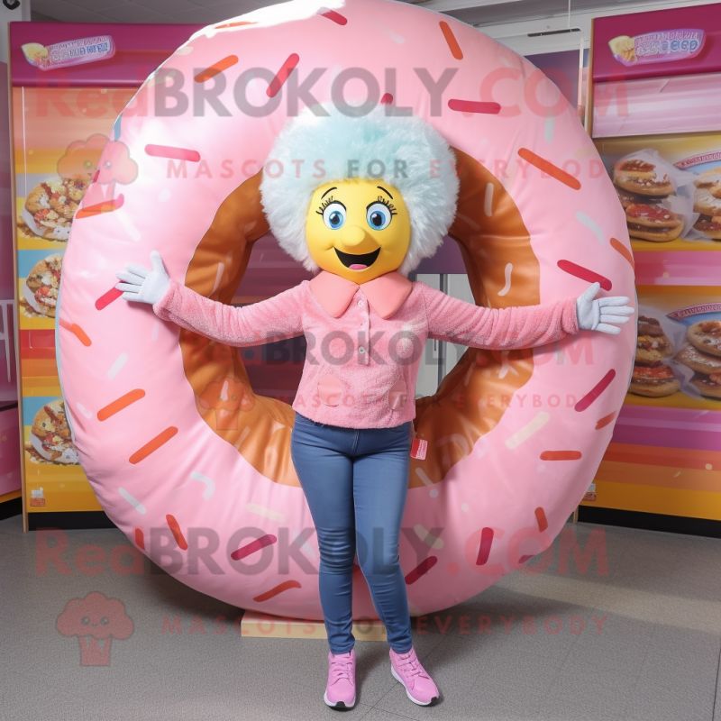 nan Donut mascot costume character dressed with a Bootcut Jeans and Hair clips nan Donut mascot costume character dressed with a Bootcut Jeans and Hair clips