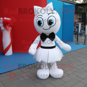 White But mascot costume character dressed with a Mini Dress and Bow ties