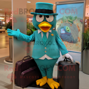 Teal Hens mascot costume character dressed with a Suit and Handbags