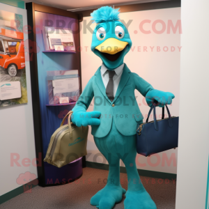 Teal Hens mascot costume character dressed with a Suit and Handbags