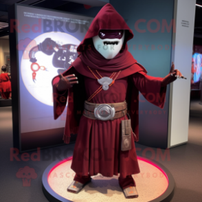 Maroon Samurai mascot costume character dressed with a Hoodie and Rings