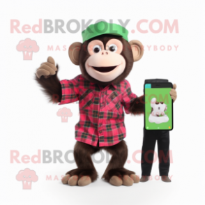 Forest Green Capuchin Monkey mascot costume character dressed with a Flannel Shirt and Smartwatches