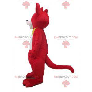 Mascotte de kangourou rouge et blanc avec un foulard jaune -