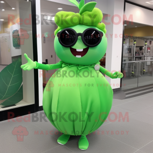 Forest Green Apple mascot costume character dressed with a Ball Gown and Sunglasses