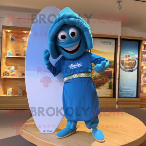 Blue Falafel mascot costume character dressed with a Board Shorts and Belts