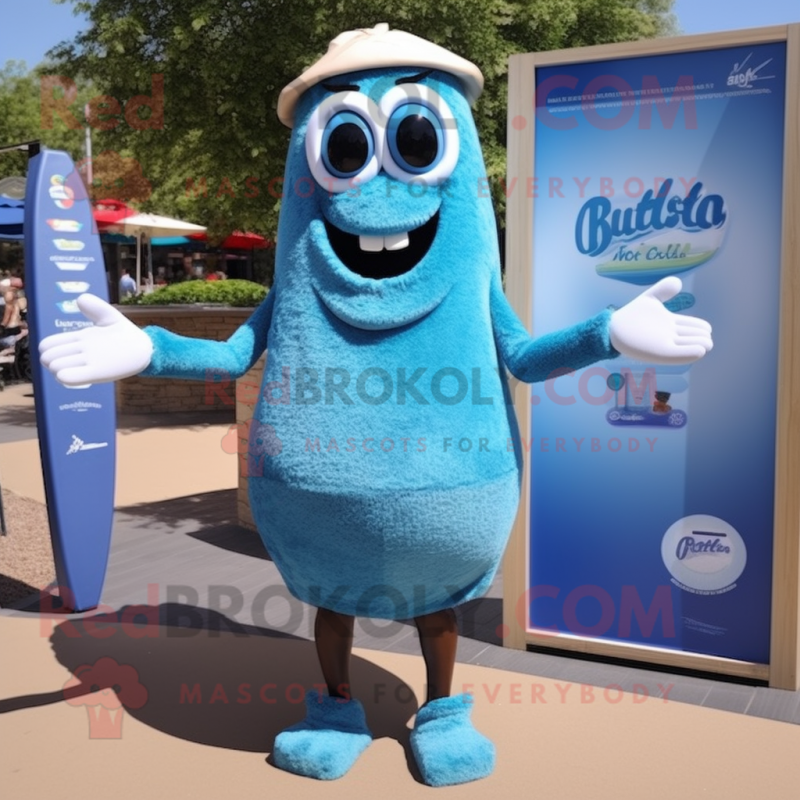 Blue Falafel mascot costume character dressed with a Board Shorts and Belts Blue Falafel mascot costume character dressed with a Board Shorts and Belts