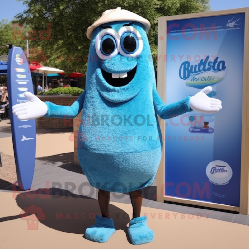 Blue Falafel mascot costume character dressed with a Board Shorts and Belts