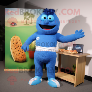 Blue Falafel mascot costume character dressed with a Board Shorts and Belts