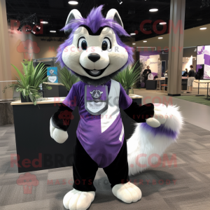 Lavender Skunk mascot costume character dressed with a V-Neck Tee and Ties