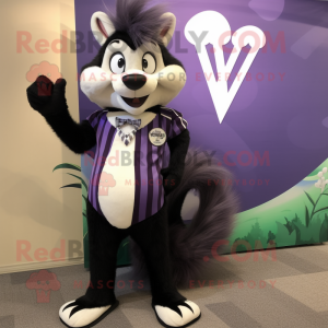 Lavender Skunk mascot costume character dressed with a V-Neck Tee and Ties