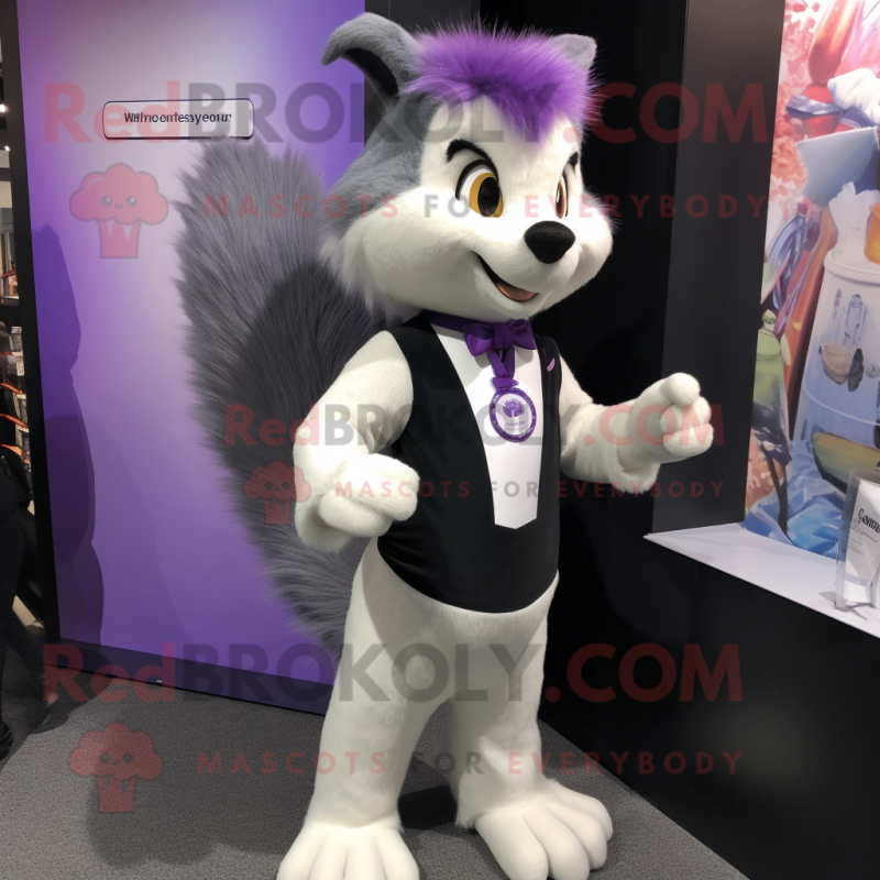 Lavender Skunk mascot costume character dressed with a V-Neck Tee and Ties Lavender Skunk mascot costume character dressed with a V-Neck Tee and Ties