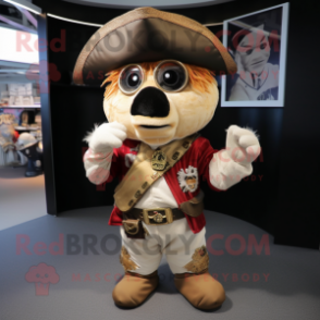 Beige Pirate mascot costume character dressed with a Moto Jacket and Hat pins