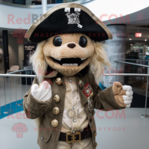 Beige Pirate mascot costume character dressed with a Moto Jacket and Hat pins