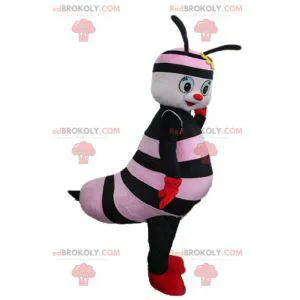 Pink and black bee mascot with a flower on the head -