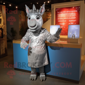 Silver Donkey mascot costume character dressed with a Wrap Dress and Earrings