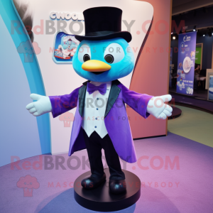 Sky Blue Plum mascot costume character dressed with a Tuxedo and Pocket squares