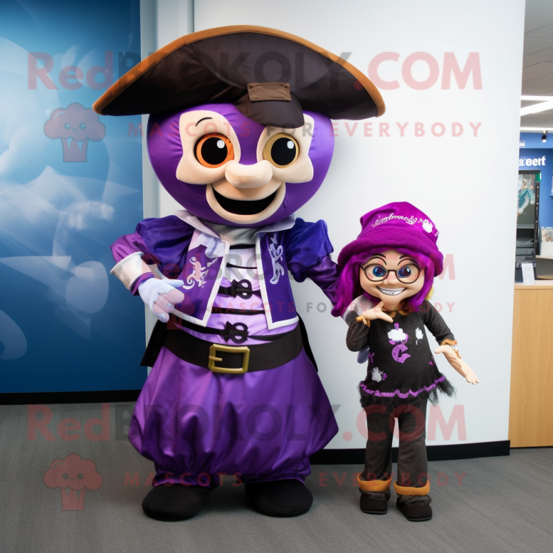 Purple Pirate mascot costume character dressed with a Evening Gown and Watches