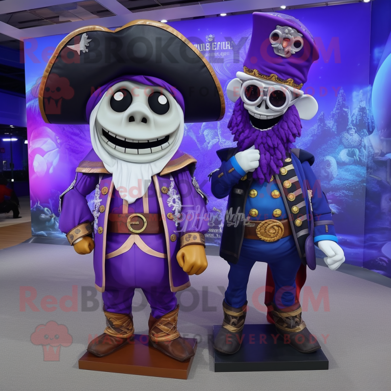 Purple Pirate mascot costume character dressed with a Evening Gown and Watches